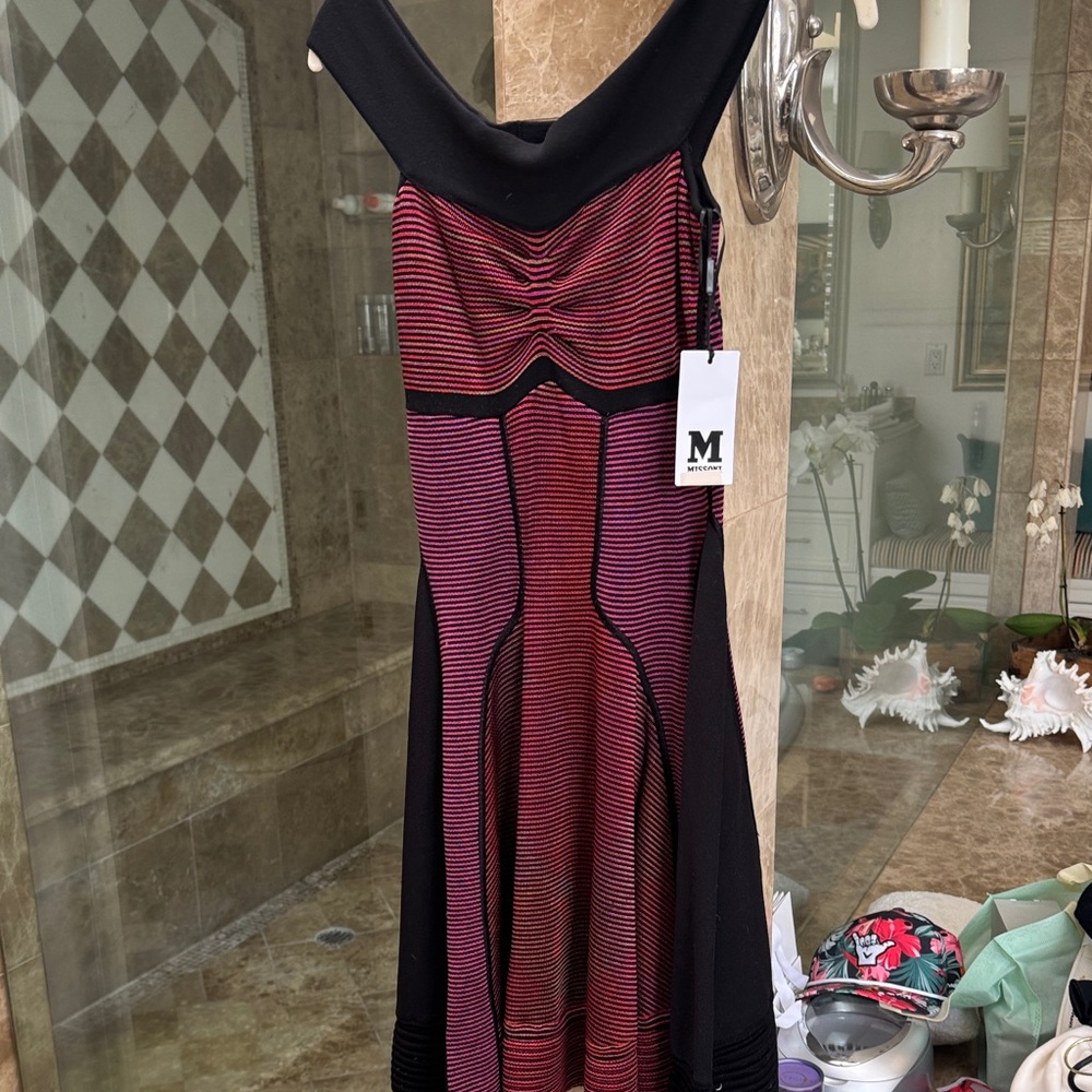 Missoni Black and Pink Striped Midi Dress